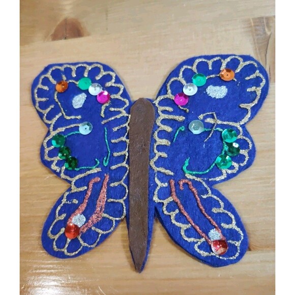 Vintage Lot Of 4 Butterfly Sequin Jewel Glitter Felt Appliqué Patches 5-6" - Picture 6 of 10